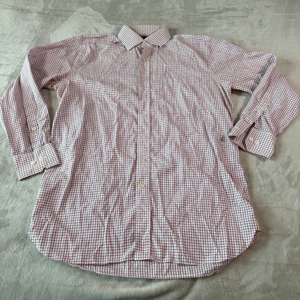Paul Stuart Mens 16 - 33 Burgundy White Tattersall Check Cotton Button Up Shirt